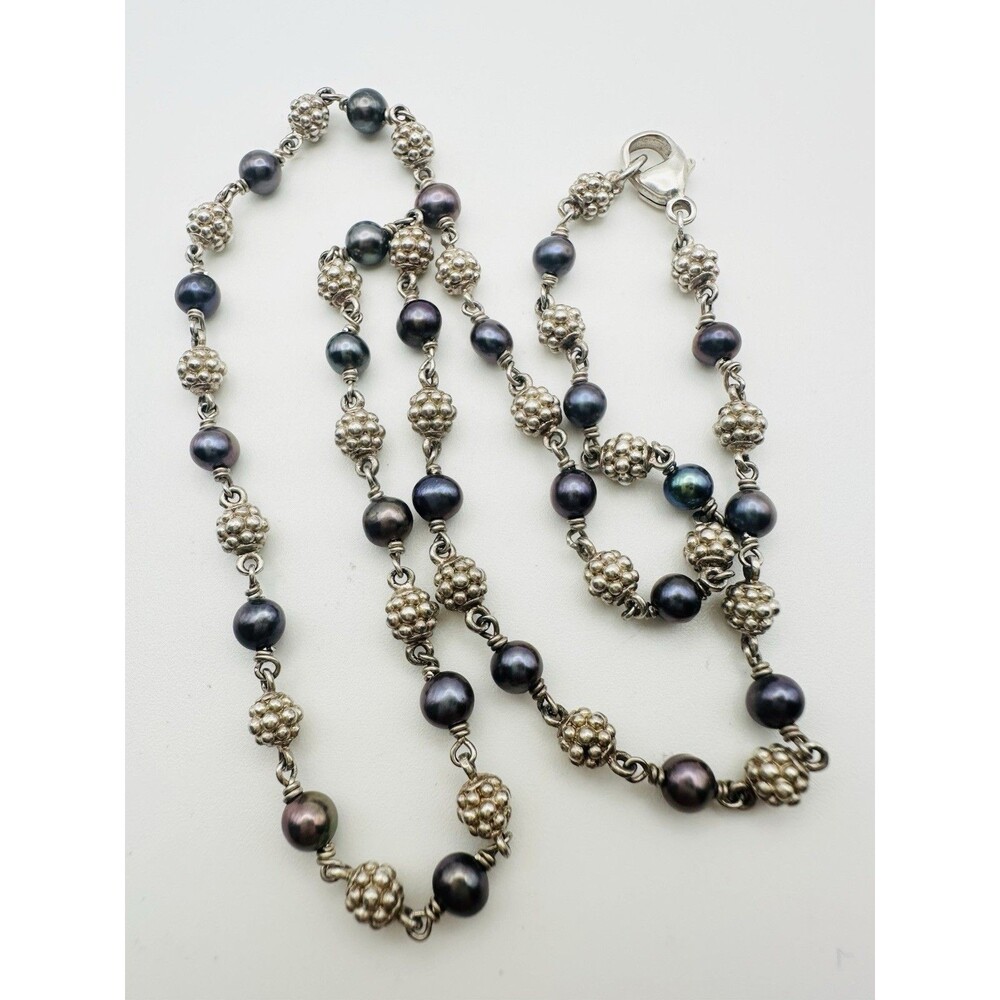 925 Sterling Silver Genuine Tahitian Pearl Bead Necklace 17”